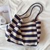 Blue Striped Canvas Tote Bag Women Harajuku Aesthetic Large Capacity Casual Shoulder Bags Female Retro Shopping Bag New