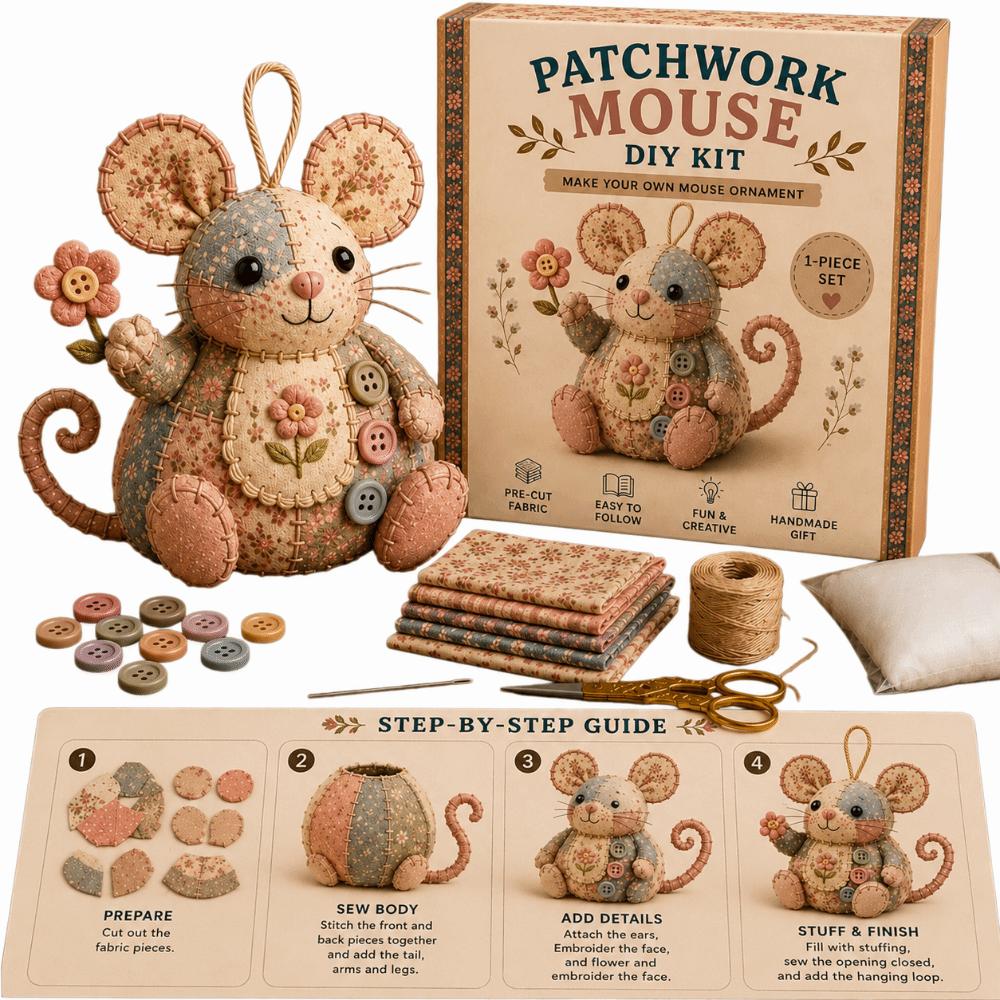 Handmade Patchwork Mouse Kit Pre Cut Fabric Mouse Sewing Kit Patchwork Craft Kit  Craft Learning