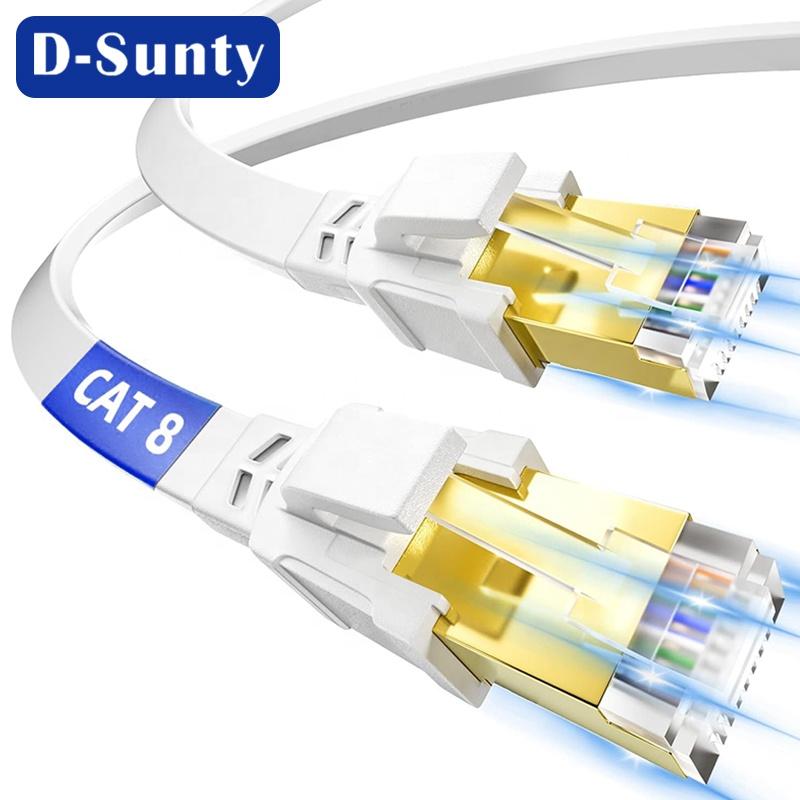 Cat8 Gold plated RJ45 30/26awg Pure Copper Flat Wire SSTP SFTP Cat 8 Ethernet Cable Cat8 Patch Cord Network Cable