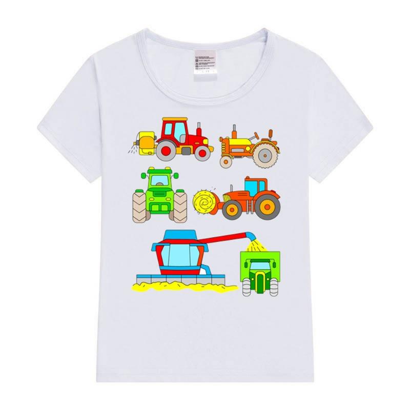 Funny cartoon car tractor T-Shirt Kids Oversized Printing Clothing Boys Summer Round Collar Shirt Girl Fashion Streetwear