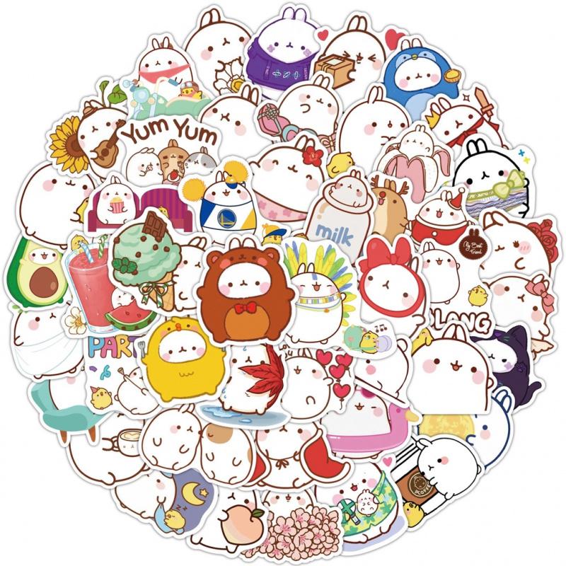 50PCS Cute Cartoon Round Rabbit Waterproof Stickers For Suitcase Notebook Skateboard Decal