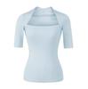 Light Gray Square Neck Slim Fit T-Shirt for Women - Short Sleeve, Waist Cinched, Ideal for Spring/Autumn
