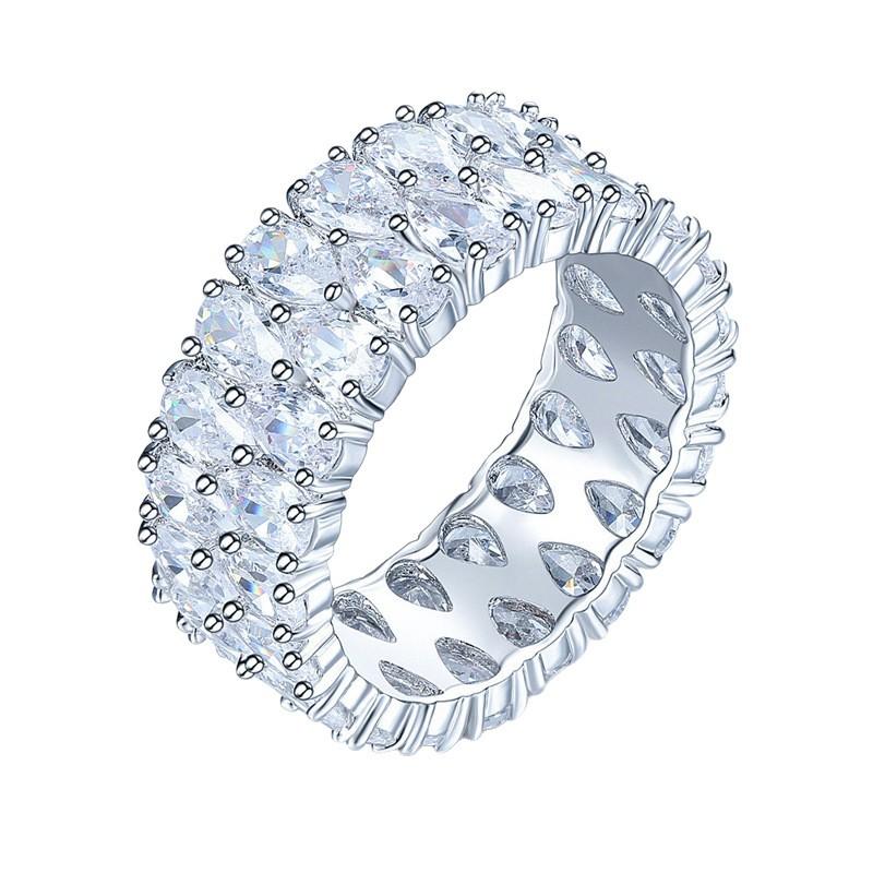 Double row water drop rose gold white diamond zircon ring temperament advanced couple women's versatile jewelry