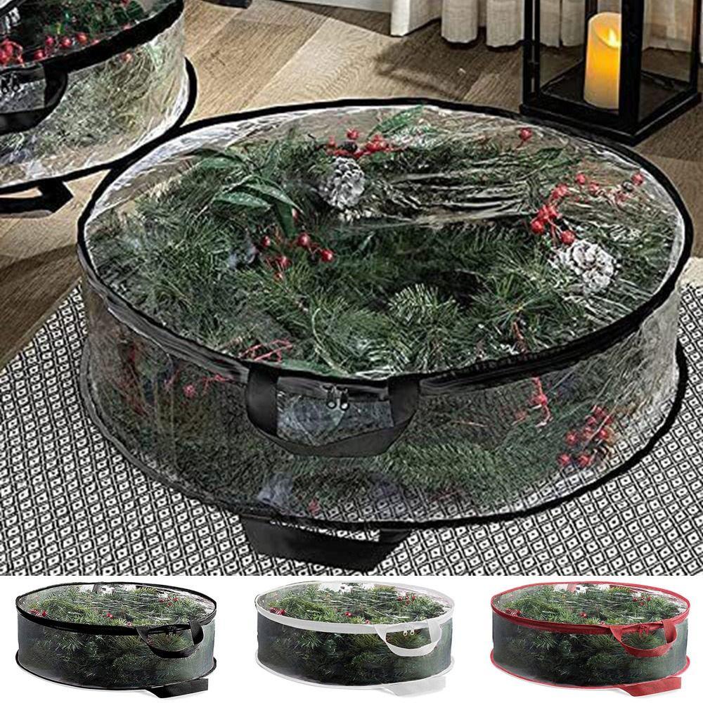 Round Wreath Storage Bag PVC Wreath Zippered Container Practical Garlands Storage Bag  for Home