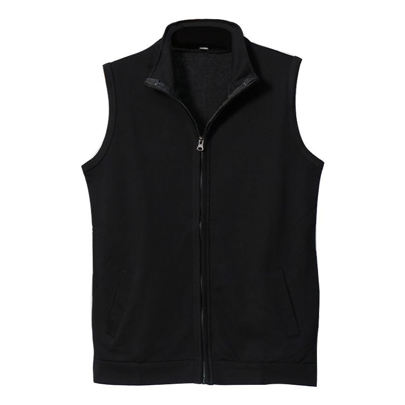 European and American men s zipper back solid color large size sleeveless outer wear stand-up collar vest thin coat M чёрный