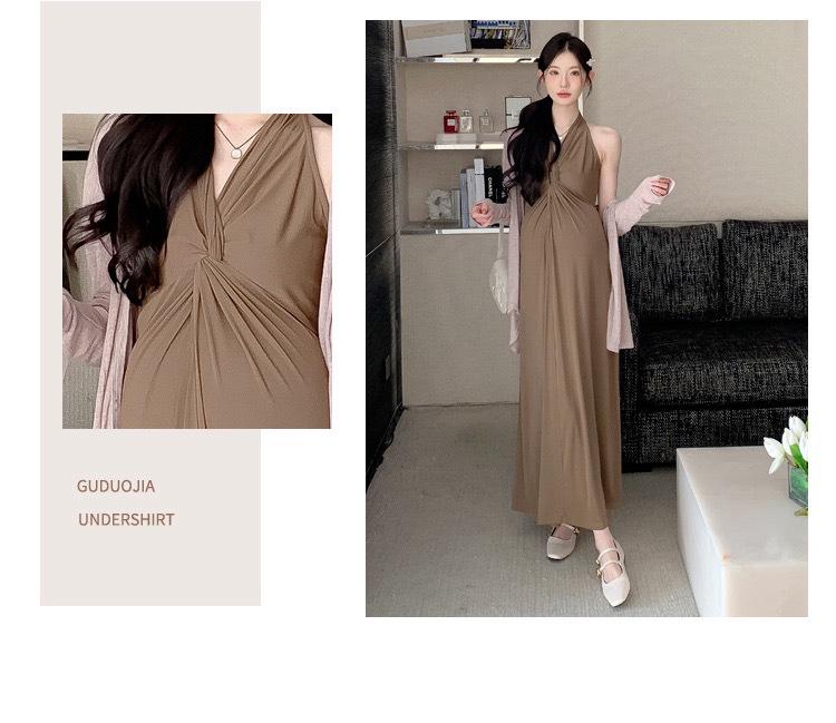 Maternity Dress Set: Spring/Summer 2026 Halter Neck Sun Protection & Slimming Design