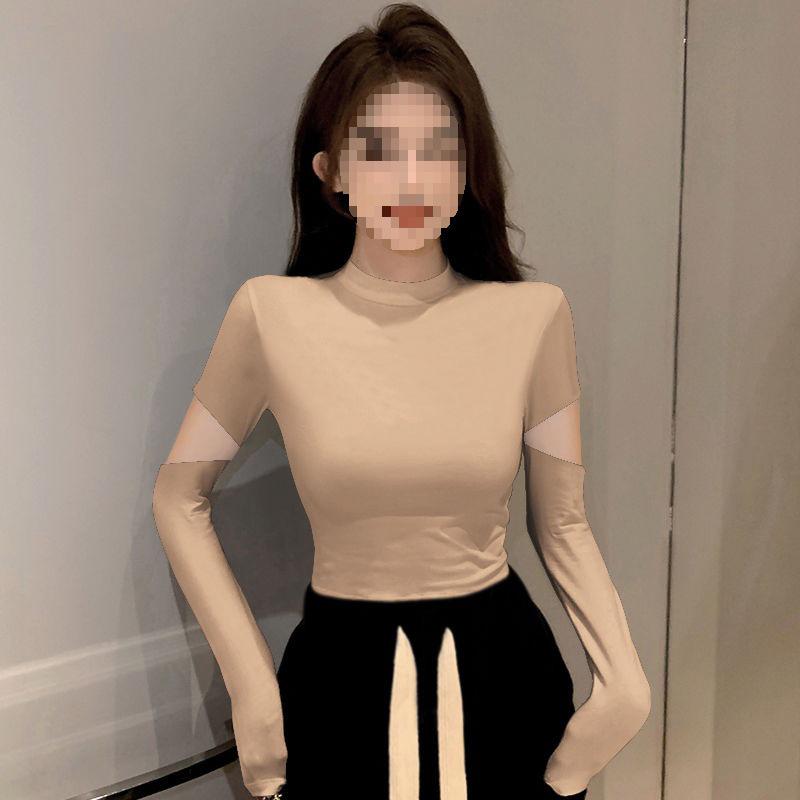 Women's Black Ribbed Slimming Semi-High Neck Knitted Top - Long Sleeve Autumn/Winter Fashion