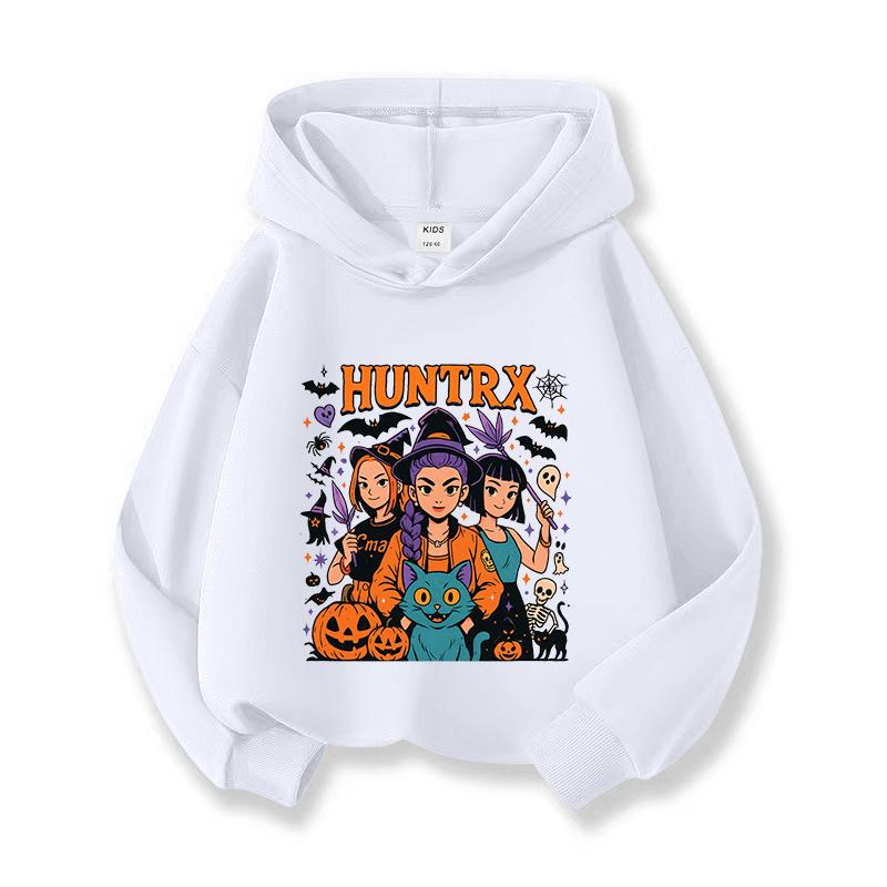 Kpop Witch Hunt Girls' Hoodies, Children's Spring and Autumn Hoodies, Fashionable and Versatile Cartoon Style Printed Thin Sweatshirts