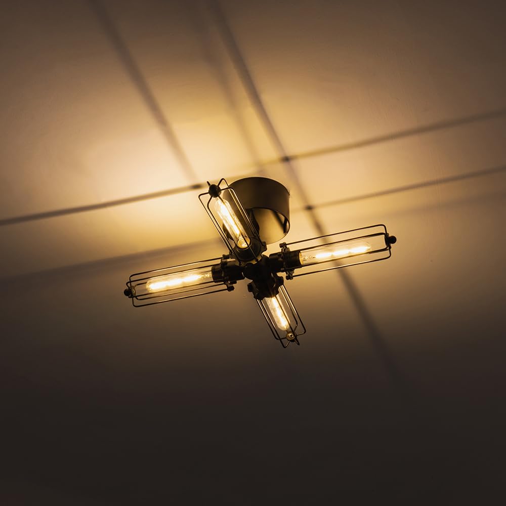 Nordic style ceiling LED for living dining black 4-light light, stylish, antique-style lighting, simple, compatible, cafes, children's rooms,