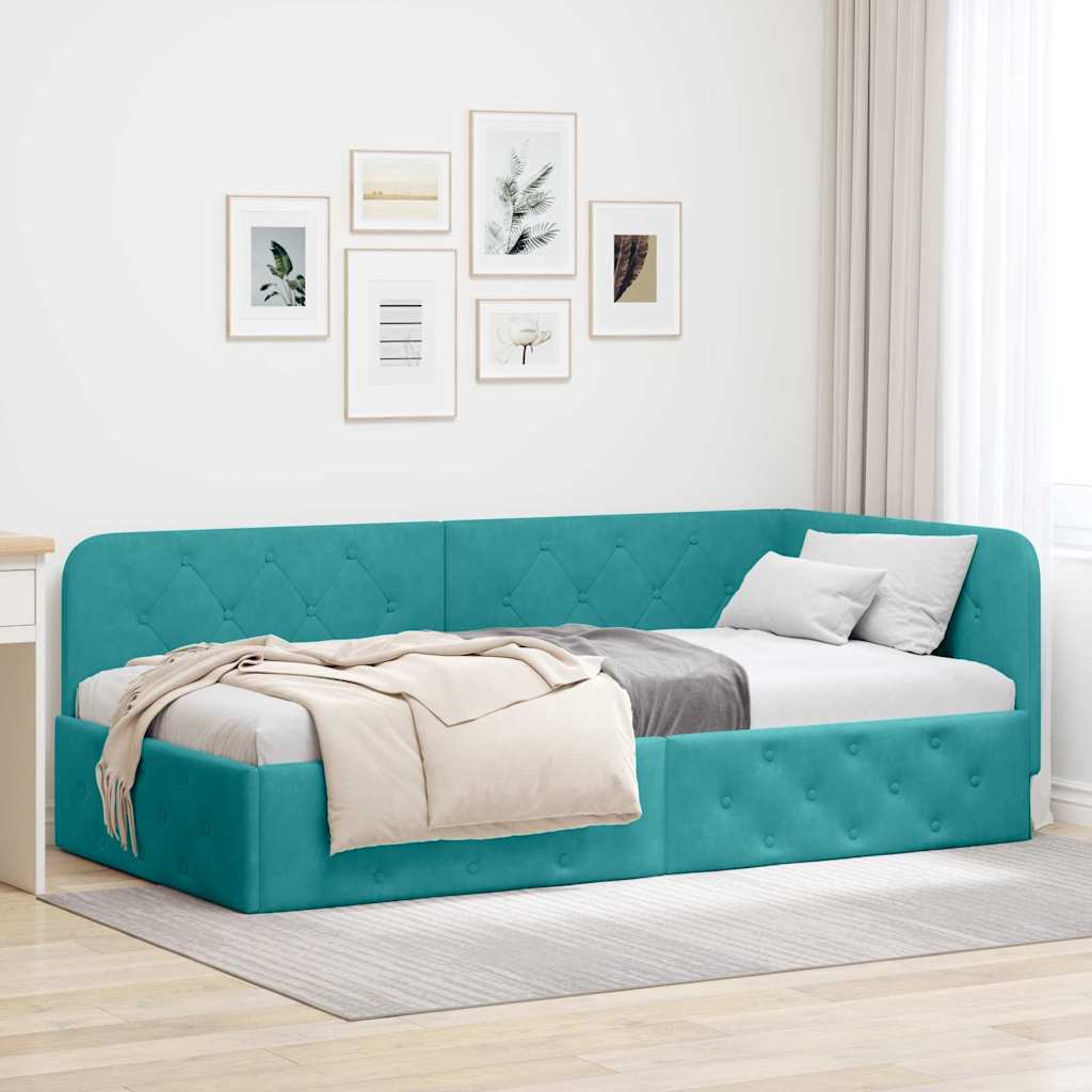 Corner Bed Frame Turquoise 100 X 200 Cm Velvet