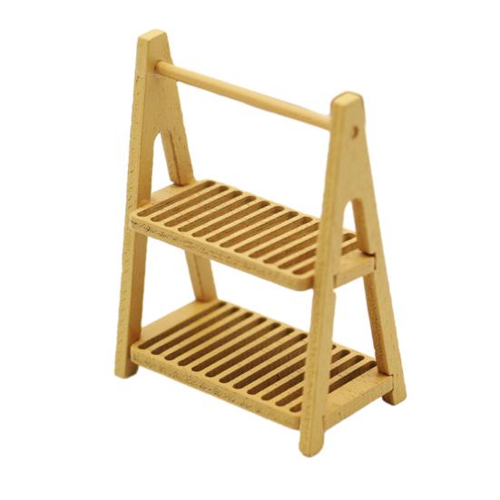 

Стеллаж для хранения кукольного домика, двухслойная миниатюрная полка для хлеба, изысканная стойка для организации кукольного домика, аксессуары для кукольного домика хаки