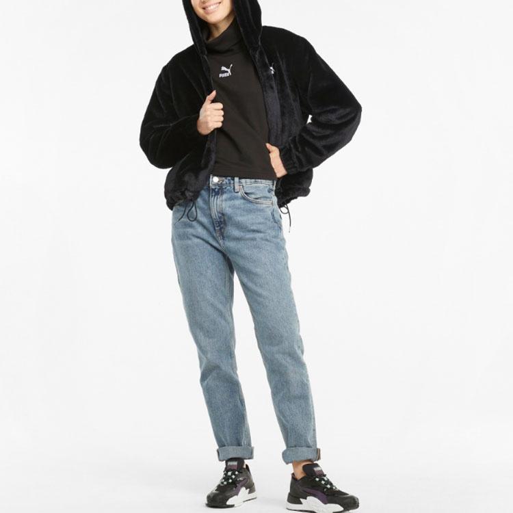 Puma Casual Velvet Jackets Women's Black Hooded Moderate 533127-01