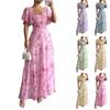 Women’s Floral Print Maxi Dress with Short Butterfly Sleeves and Ruched Bodice for Summer Casual Wear