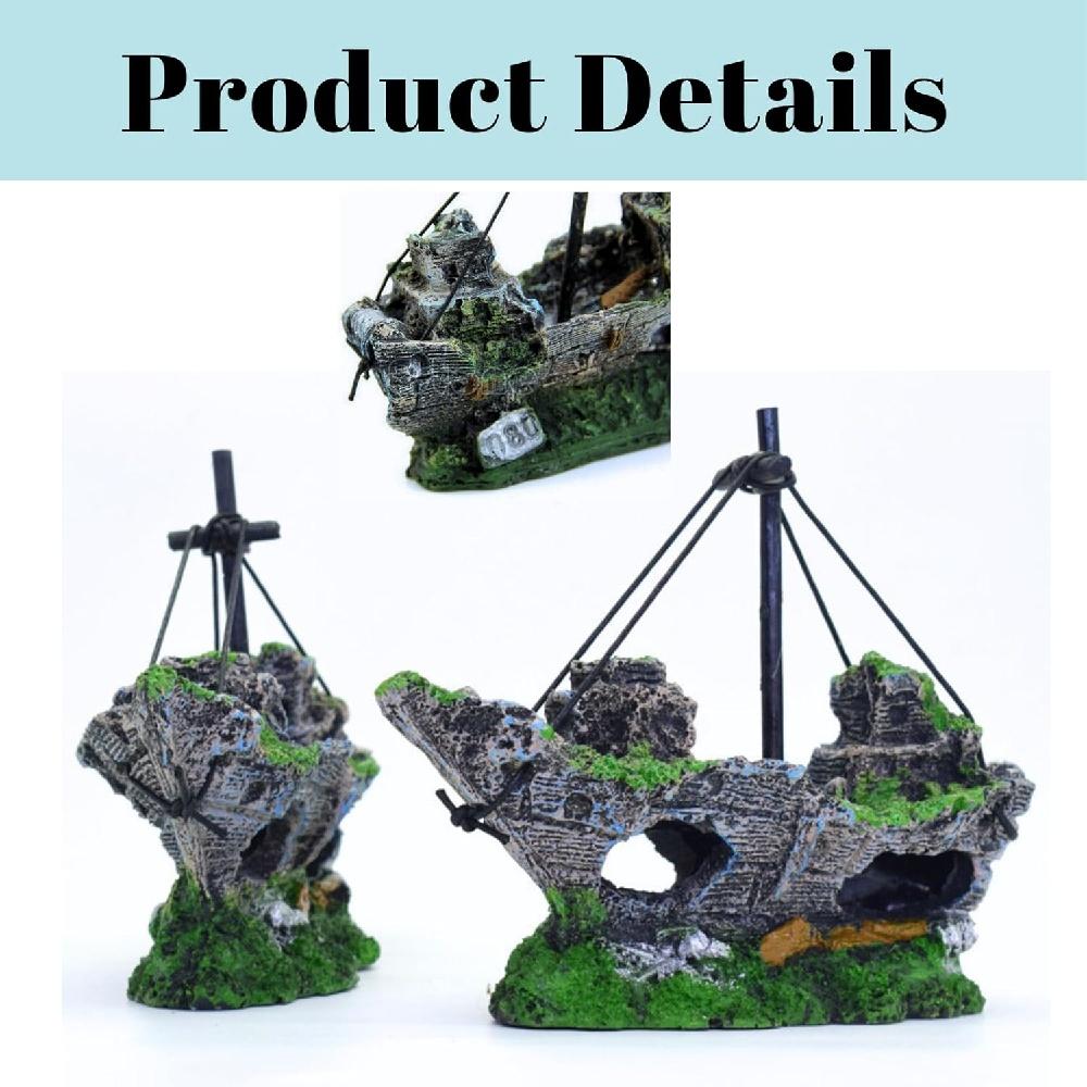 Fish Tank Decoration, Resin Shipwreck Fish Tank Decoration, Large Shipwreck Aquarium Decoration, Betta Fish Tank Accessories, Shipwreck Fish Hideout