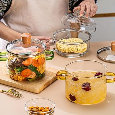 Durable High Borosilicate Glass Cookware Dual-Handle Stew & Soup Pot Transparent Design Electric Stove Compatible