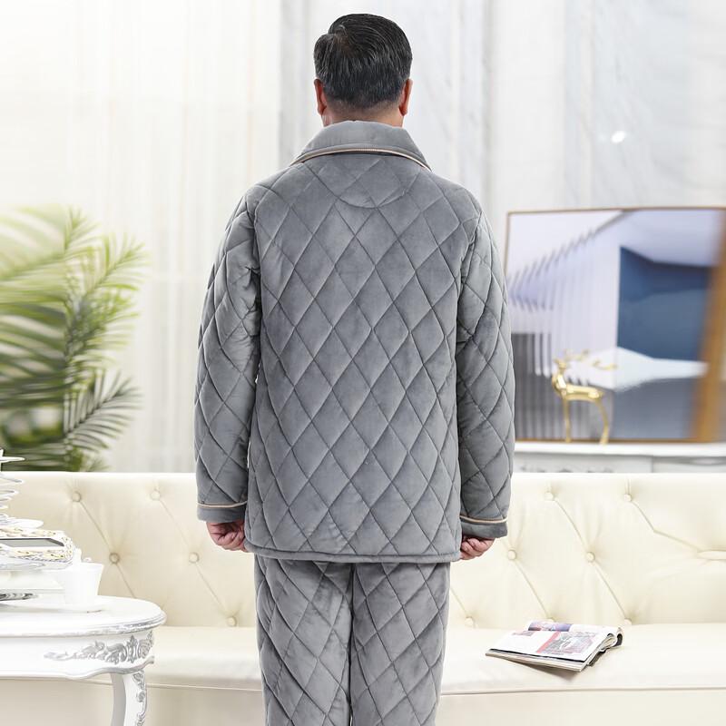 YUZHAOLIN Men's Winter Thickened Coral Fleece Quilted Pajama Set
