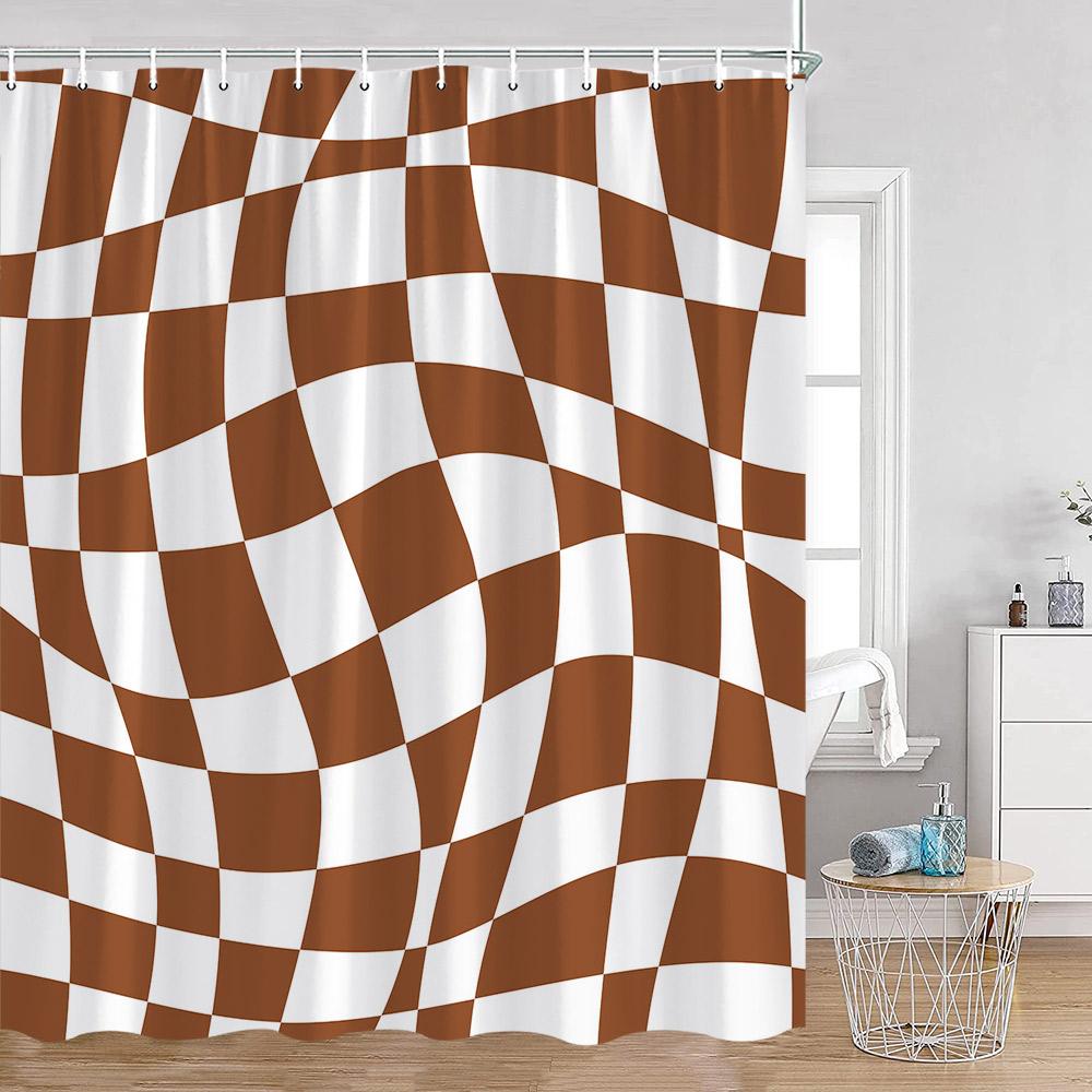 Colorful Checkerboard Shower Curtain Black White Blocks Distorted Chess Board Bathroom Curtain Modern Abstract Bath Decorations