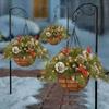 Artificial Christmas Hanging Basket Garland With White LED Light Red Berries Pine Cones Snow For Door Home DIY Decorations