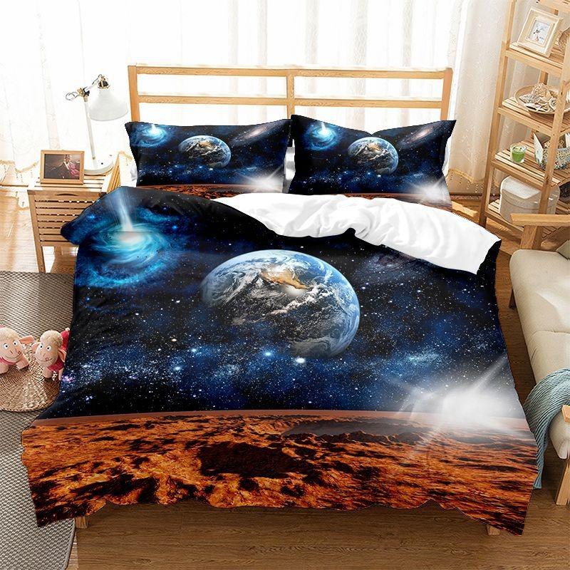Weltraum Galaxie Bettwäsche-Sets für Kinder, 3D-Druck, Schlafzimmer-Set, 200x200, Luxus-Bettdecke, Einzel-, Doppel-Bettbezug-Set für King-Size