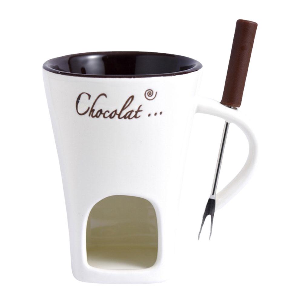 Sweet Fondue Cup with Fork Heating Food Ceramic Mug Creative Coffee Mug Gifts for Birthday Wedding and More