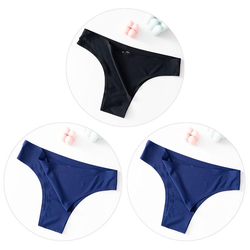 3PCS/SET Sexy Seamless Ice Silk Breathable Panties Low Waist Thong Women's Bikini Briefs Lingere Underwear