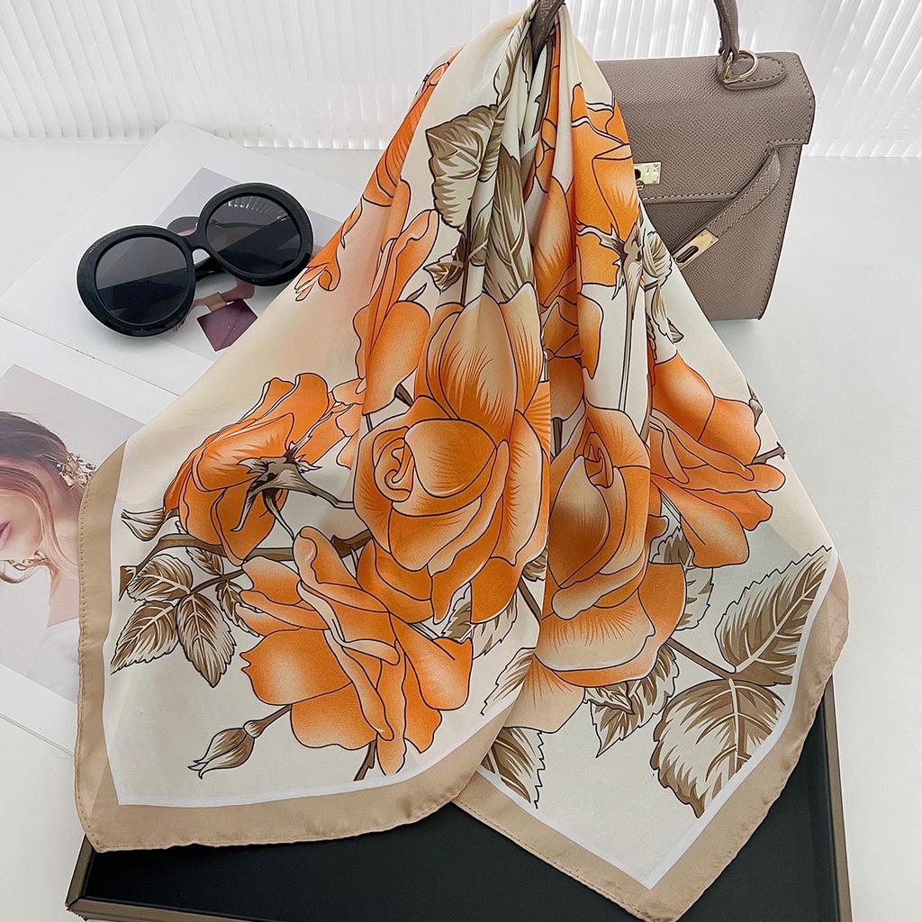 Fashion Commuter Small Square Scarf, New Flower Silk Scarf, Spring and Summer Decorative Scarf, Headband, High-end Foreign-style Scarf