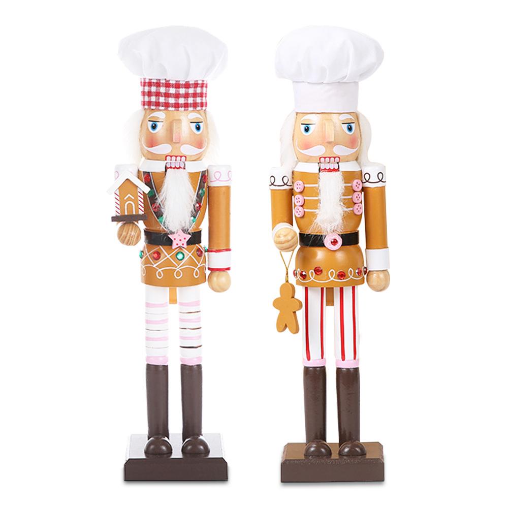 Christmas Nutcracker Chef Series Wooden Nutcracker Ornament Gingerbread Man Soldier Handcraft Doll Toy Home Desktop Decoration