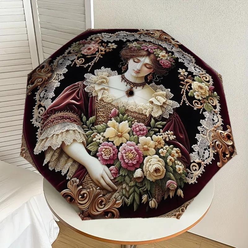 1PC Floral Portrait Umbrella-8-Rib Reinforced, Automatic Open, Lightweight & Durable, Cute Fashion Accessory for Outdoor, Beach or Casual Use, Beach U