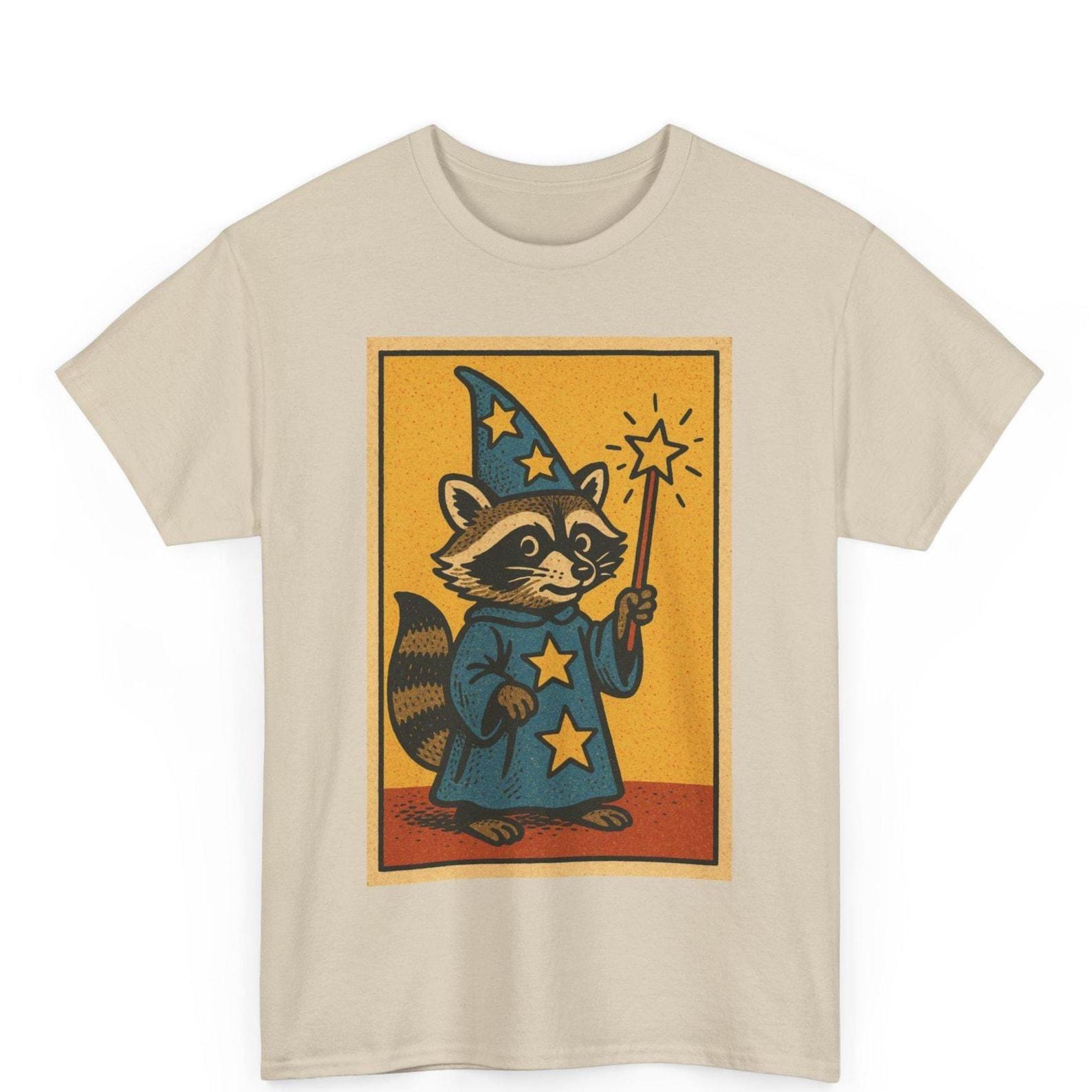 Wizard Raccoon T-Shirt: Retro Comic, Funny Animal Graphic Tee S