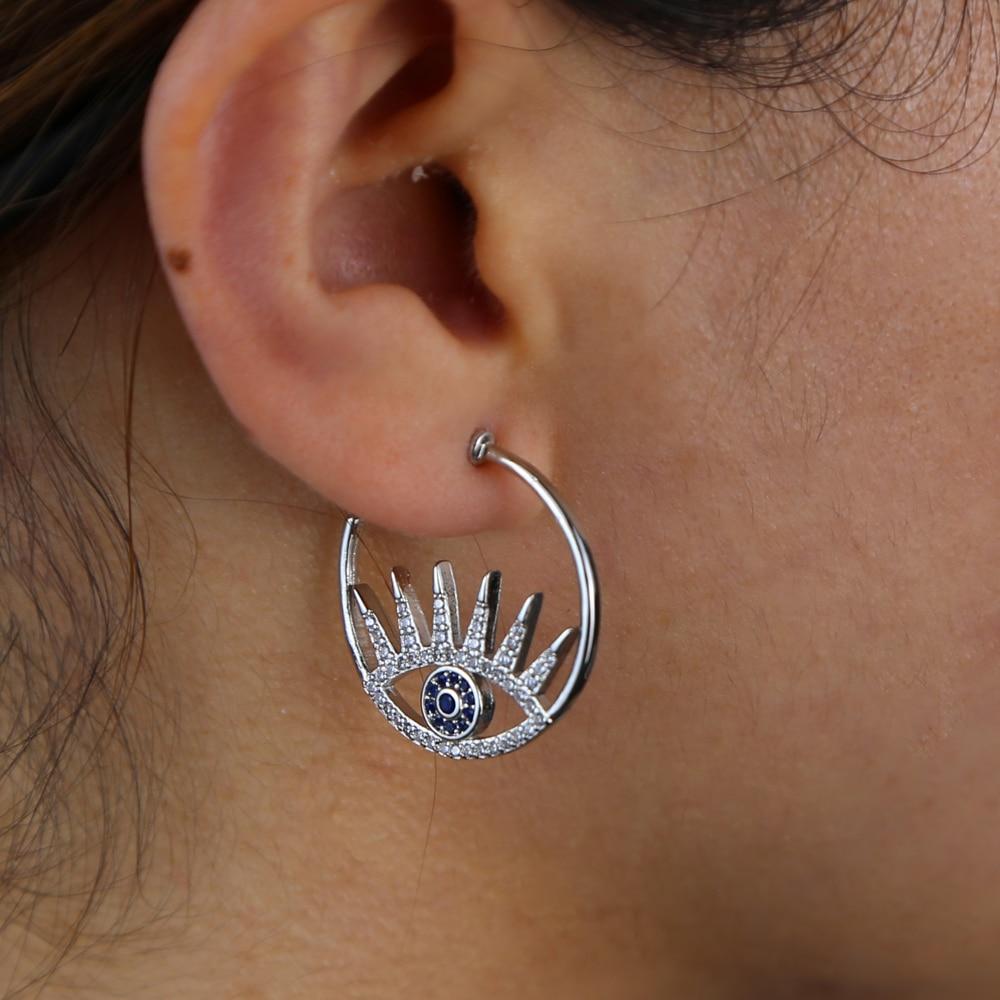 Neue Ankünfte Klassisch Stilvoll Trendig Große Böse Auge Creolen Mit Weiß Blau Zirkonia Persönlichkeit Glücksbringer Damen Charme Rund Zart