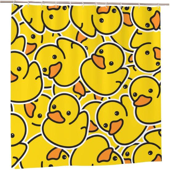 Fiokroo Cute Rubber Ducky Shower Curtain 72x72in Waterproof Polyester Fabric Yellow Cartoon Ducks Bath Curtain with 12 Hooks, Shower Curtains Sets