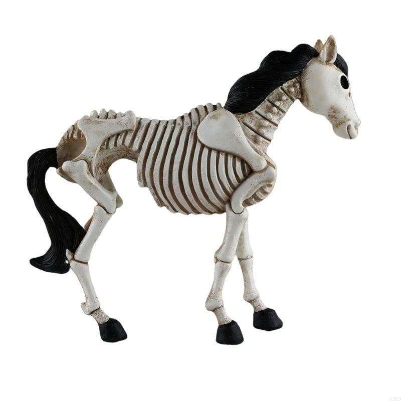 62KD Eerie Halloween Desktop Horse Skeleton Figurine in Resin for Festival Decoration