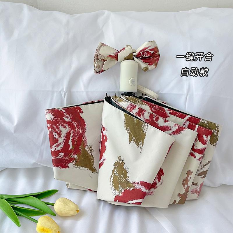 Instagram Style Sun Umbrella For Both Rain And Sunshine, Strawberry Rabbit Women'S Uv Resistant Fully Automatic Triple Fold Umbr