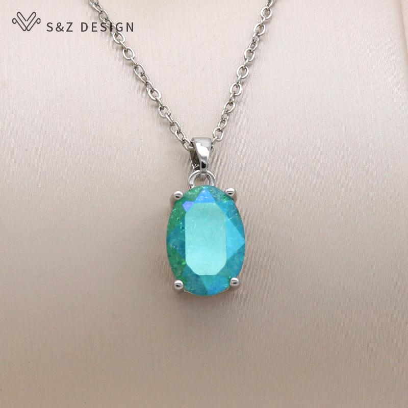 Fashion Ice Crack Egg Shape Oval Crystal Pendant Necklace For Women Elegant Party Rose Gold Color Jewelry