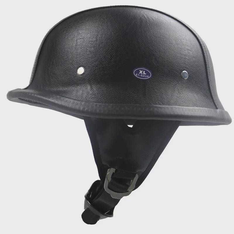 ZR-307 Cuir Noir M35 Casque Demi-Jet Moto Rétro