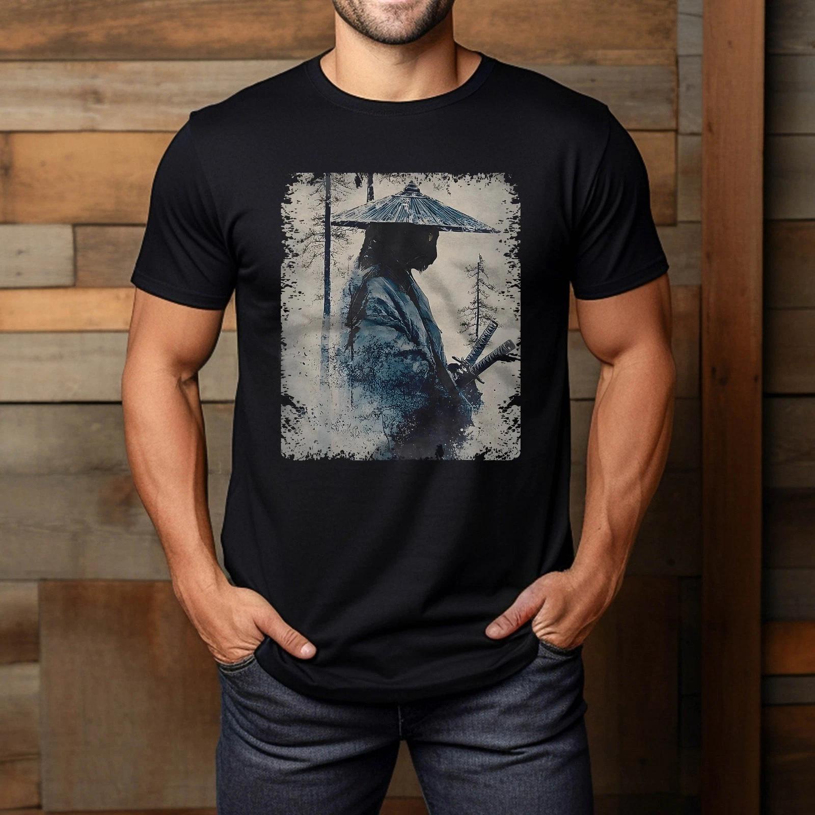 Samurai Cat Japanese Art Anime Gifts Men Women Kids Graphic T-Shirt 2XL