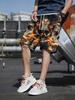 3D Digital Printed Flame Skull Pattern Men's Beach Shorts, Summer Casual Vacation Style Men's Bottoms, Men's Cargo Pants