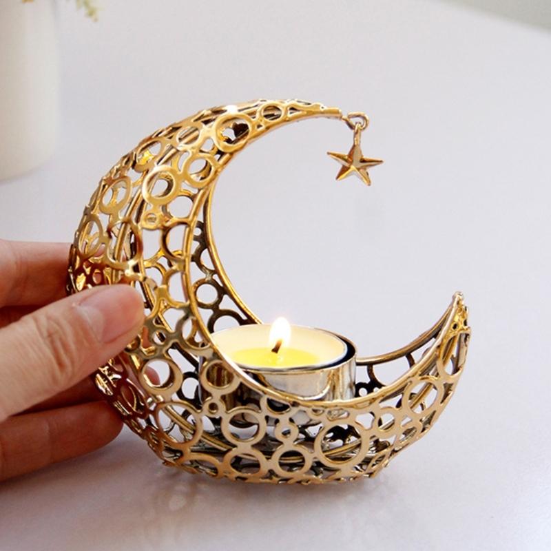 Mondförmiger Kerzenhalter Teelichthalter Metall Mond Kerzenständer Kerzenständer für Weihnachten Esstisch Hochzeit Heimdekorationen