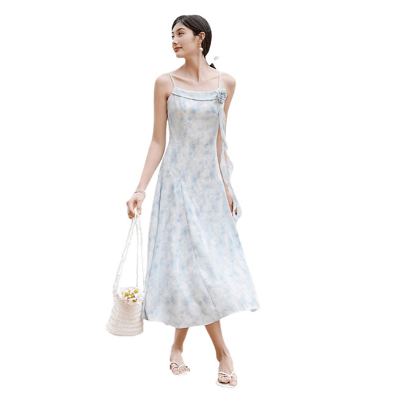 Xiangying 3D Floral Halter Beach Dress S