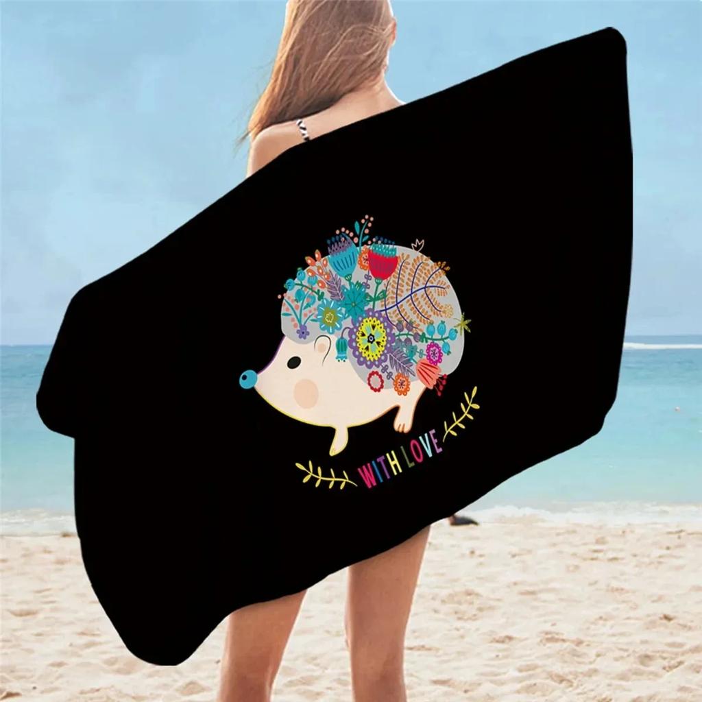 Cute Hedgehog Bath Towel Cartoon Beach Towel for Bathroom Hotel Gym Spa Sport Travel Camping Soft Absorbent Kitchen Dish Towel