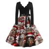 Women's Casual And Fashionable V-neck Long-sleeved Christmas Printed Dress
