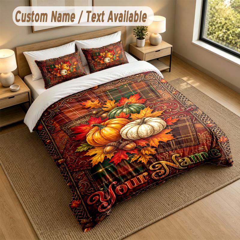 Autumn Harvest Theme Personalized 3Pcs Bedding Set Custom Text & Name 1 Sheet 2 Pillowcases Household Bedding 1pc