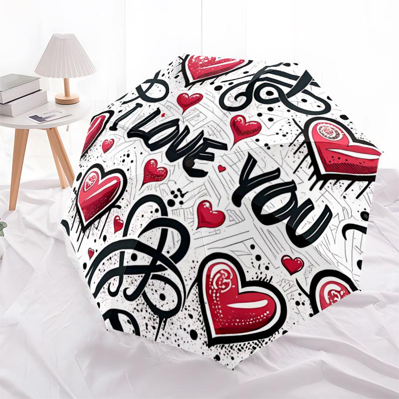 1pc Love Hearts Pattern Automatic Folding Umbrella Durable Iron Frame,All Seasons Home Travel Outdoor Multifunctional Umbrella yy251115173