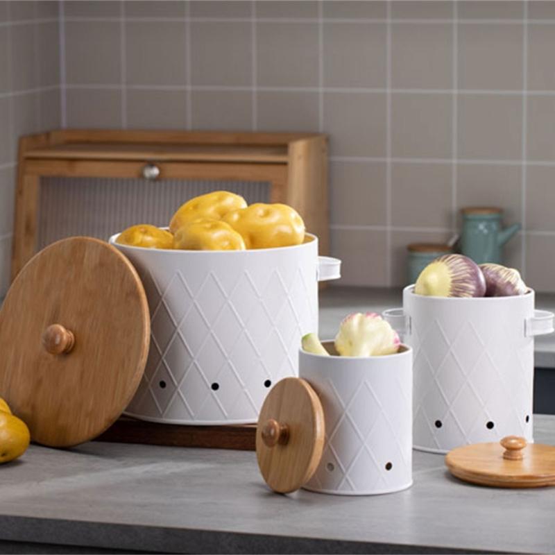 User Friendly Potato Onion Garlic Storage Bins with Bamboos Lids for Countertop Use In Restaurants and Homes