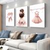 3-piece Set of Warm Pink Ballet Shoes and Rose Bouquets Frameless Canvas Decoration Hanging Painting Nordic Style Living Room Be