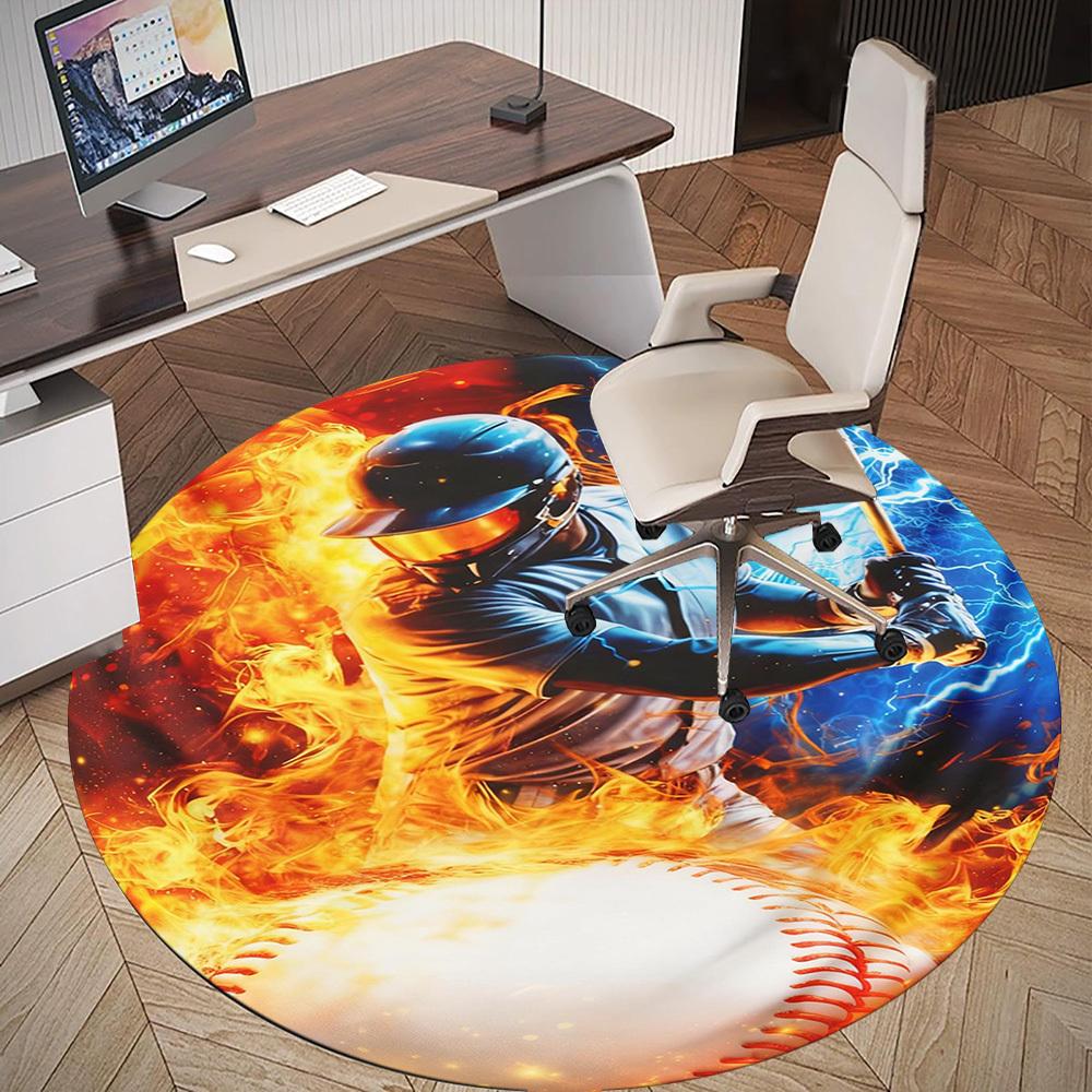 1PC Fire Lightning Round Chair mat Area Rug - Non-Slip, Floor Mat for Office, Bedroom, and Indoor Decor -Gift D1127250