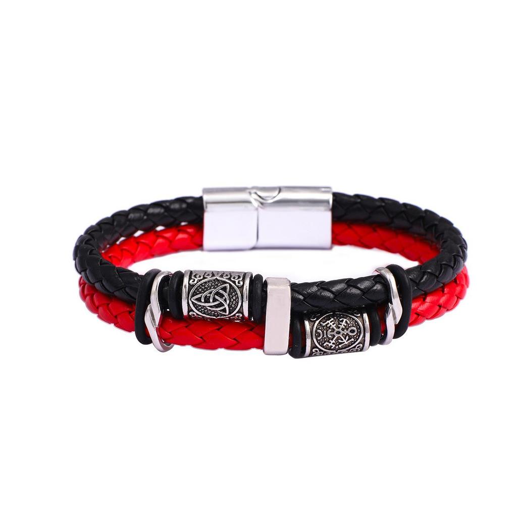 Nordisches Retro-Muster Doppellagiges Lederarmband für Herren