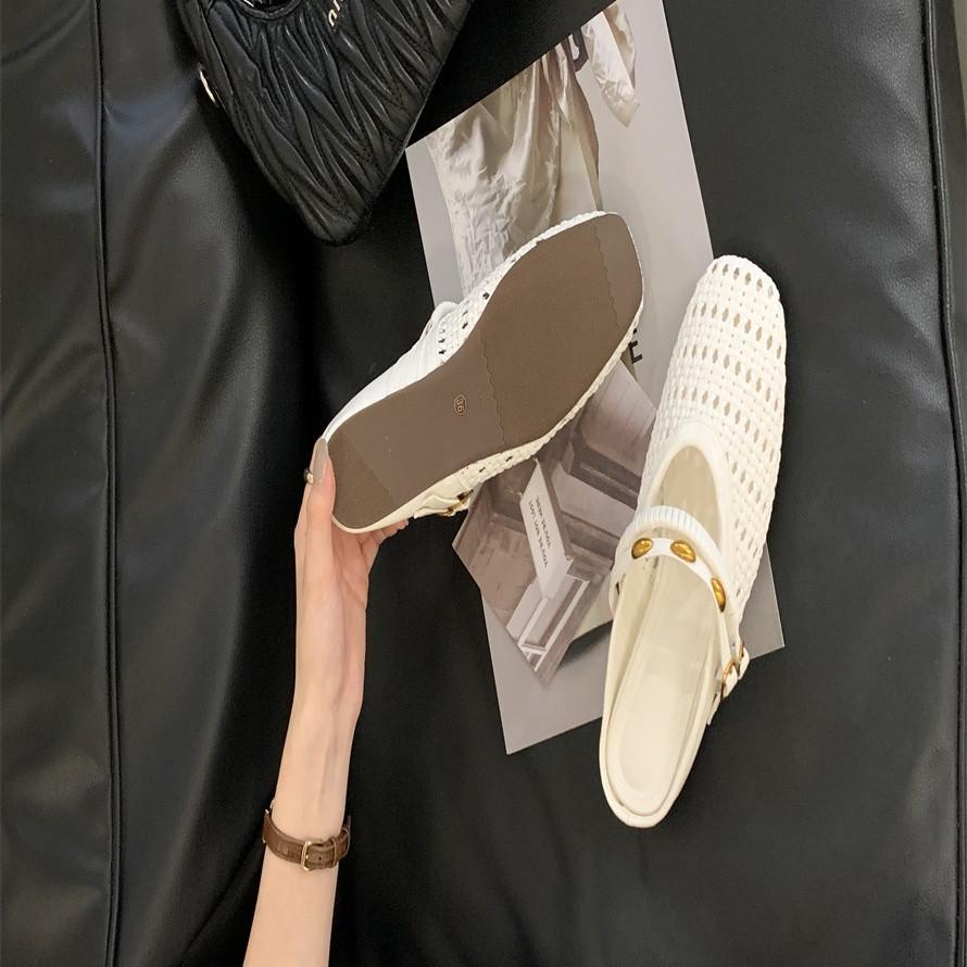 ~ Niche Design Comfortable Woven Half Slippers Women's Word with Inner Height Increase Simple Commuter Bag Head Sandals