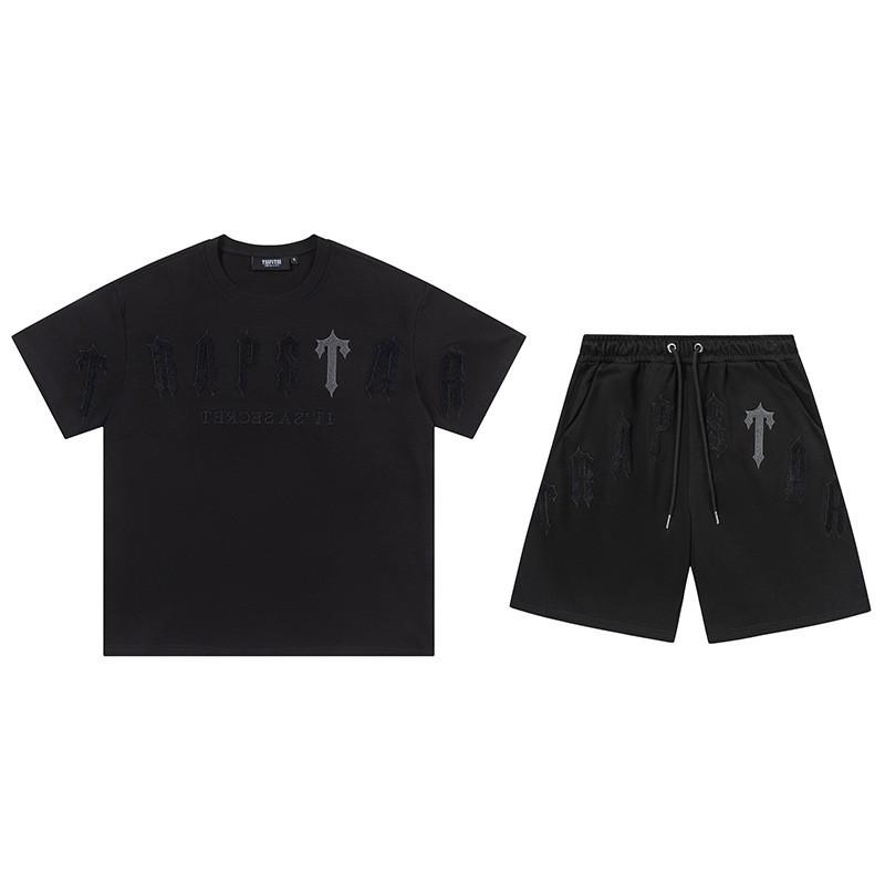 Mens Gradient Letter Embroidered Cotton Tee Shorts Set Streetwear Casual Outfit