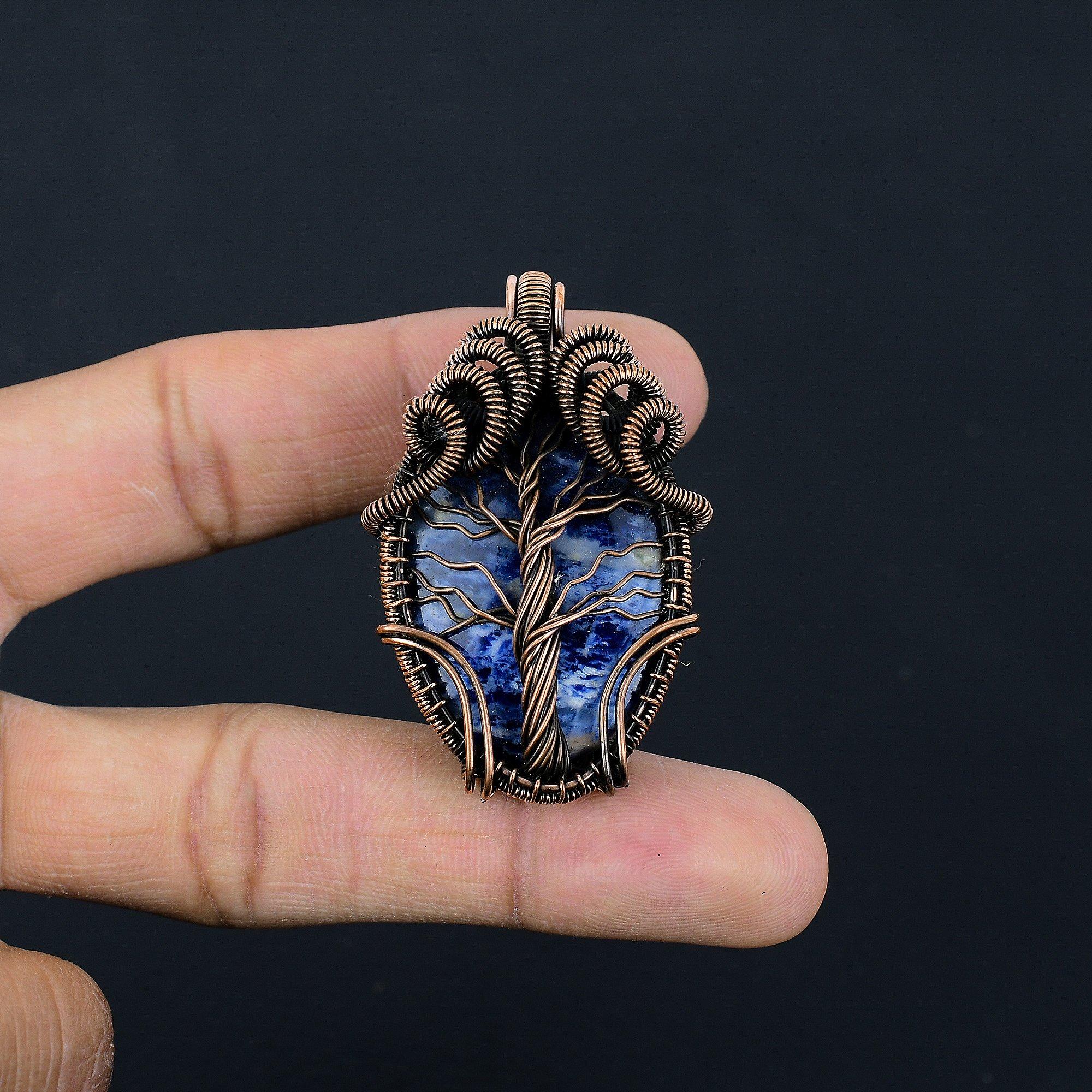 

Tree Of Life Sodalite Pendant, Gemstone 999 Copper Wire Wrapped Jewelry Pendant, Handmade Jewelry Birthstone Pendant, Gift For Him 2.55 Inches